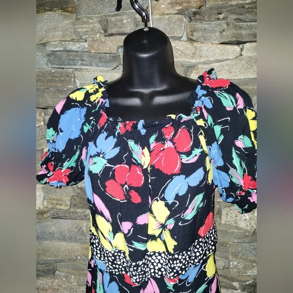 Rixo like new maxi dress, black floral size ten, off the shoulder, - Picture 10 of 11